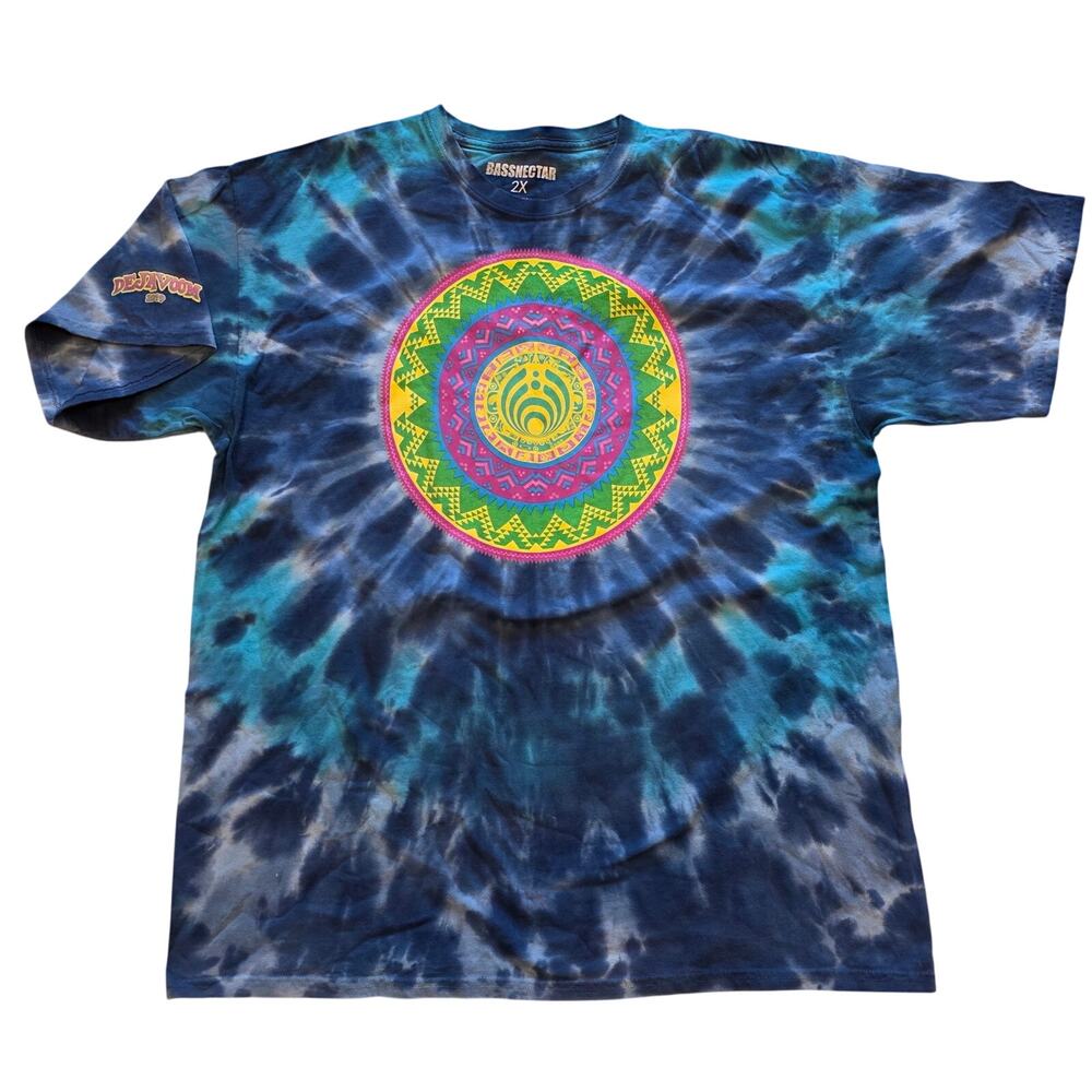 Bassnectar‎ Deja Voom 2019 Tie Dye Shirt 2X Blue Mandala Festival Tour Graphic